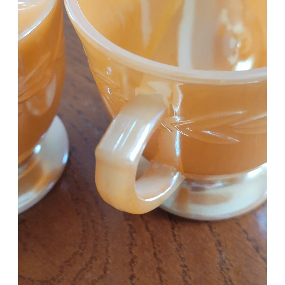 Vintage Cream & Sugar Set Fire King Peach Luster Laurel‎ Ovenware Anchor Hocking